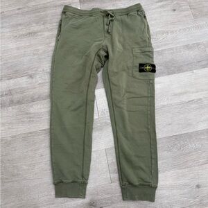Stone Island Green Patch Cotton Cargo Sweatpants Drawstring Joggers Men Size XL